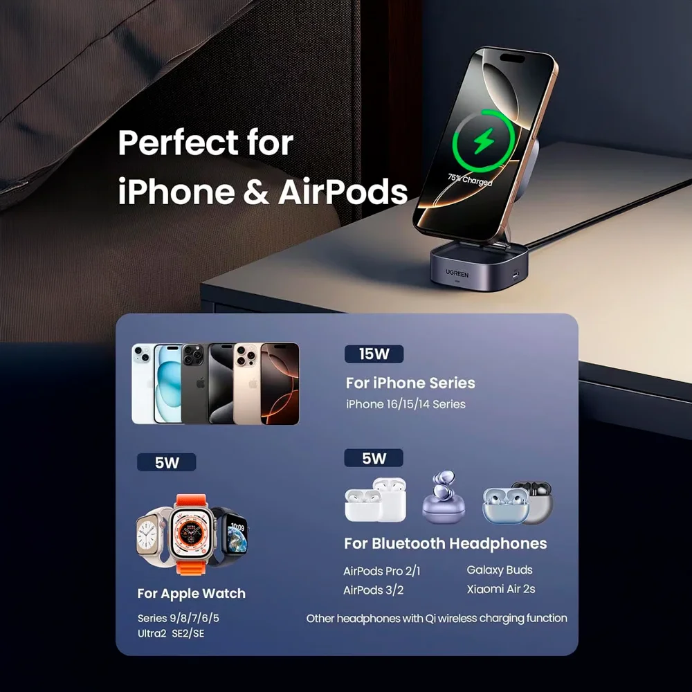 Imagem 2 de 5 do produto Carregador Magnético Ugreen 2 Em 1 Com Entrada Usb-c E Saida Usb-c - W702