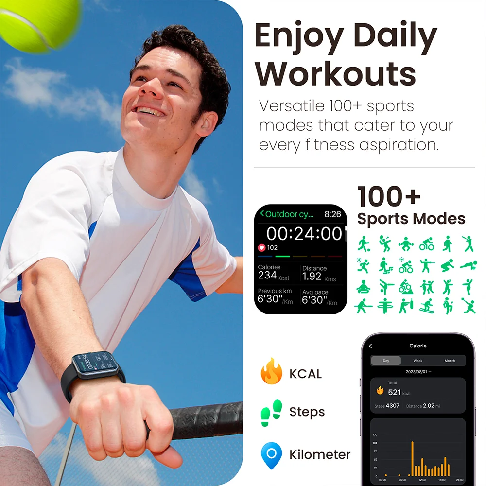Imagem 3 de 5 do produto Smartwatch Tozo S3 Bluetooth 5.3 Tela 1,8 Pol. Preto