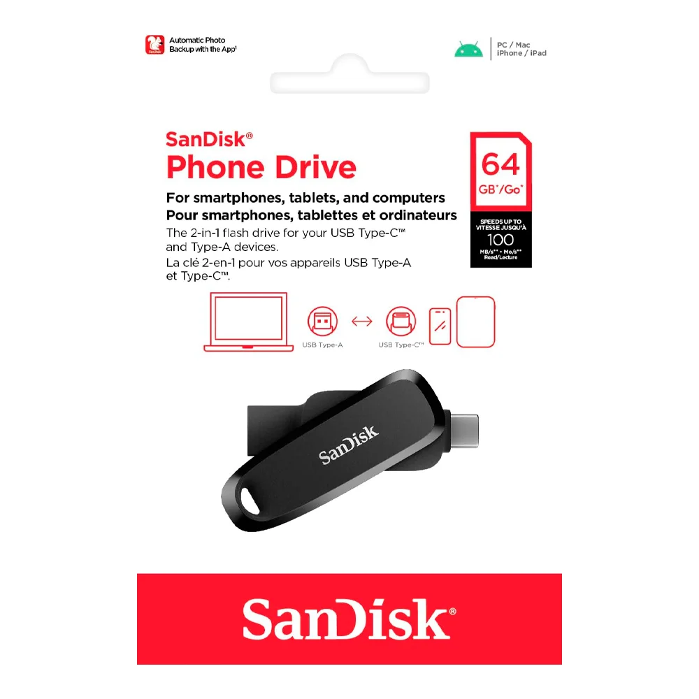 Imagem 5 de 5 do produto Pen Drive Sandisk 64gb Usb A/c 3.2 Gen 1 100mbs Preto