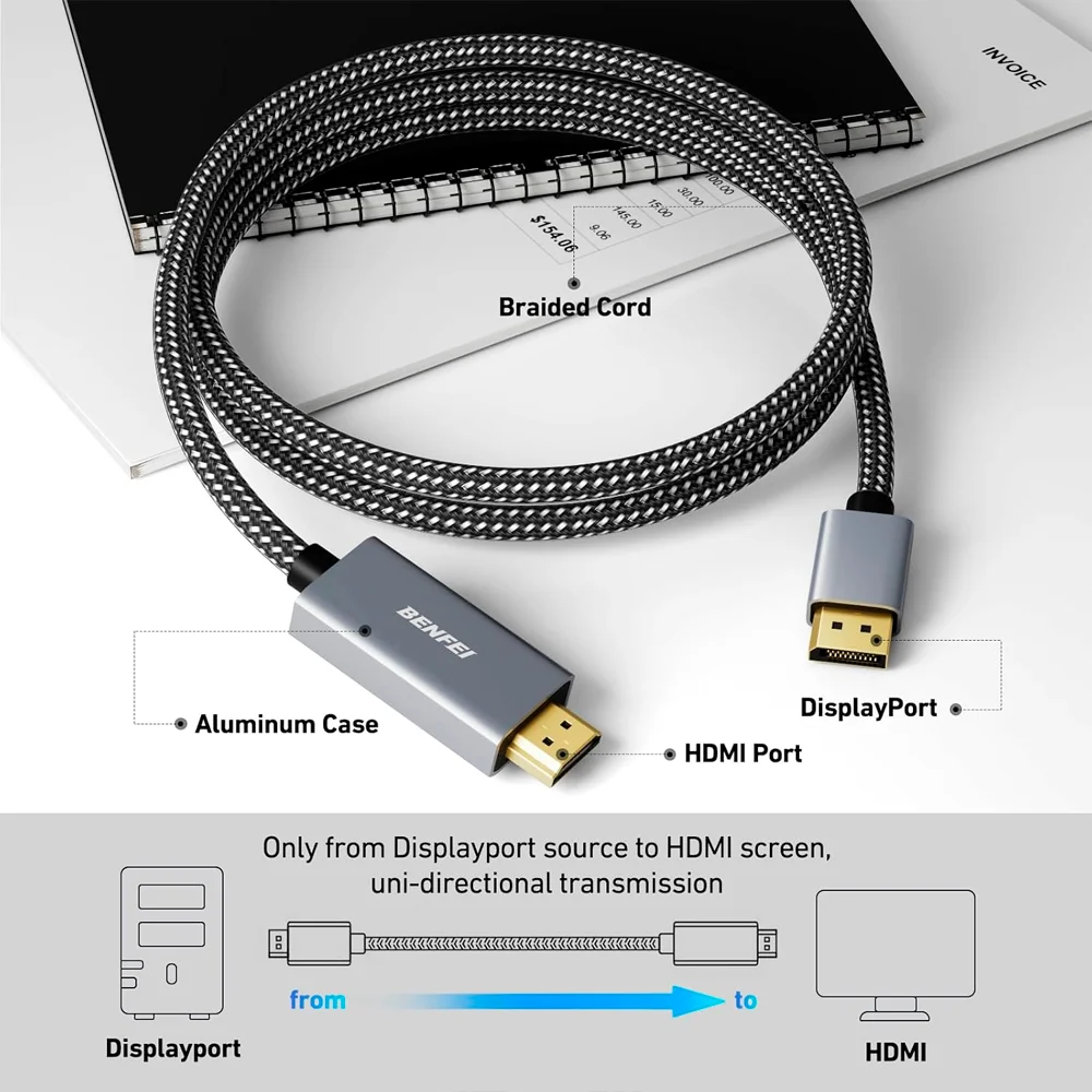 Imagem 2 de 5 do produto Cabo Displayport P/hdmi Benfei Macho/macho Preto