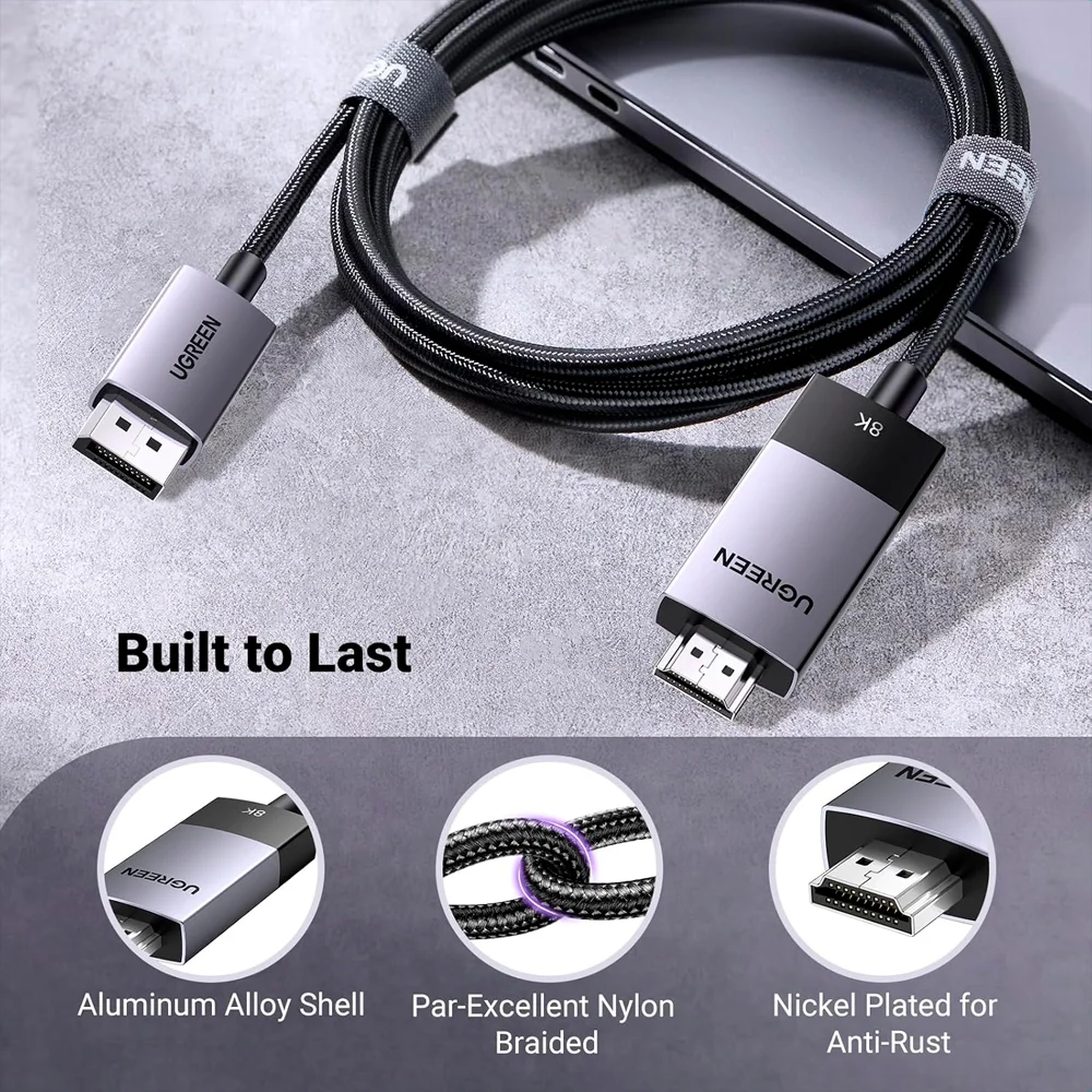 Imagem 2 de 5 do produto Cabo Displayport P/hdmi Ugreen 8k 60hz 2 Metros Preto