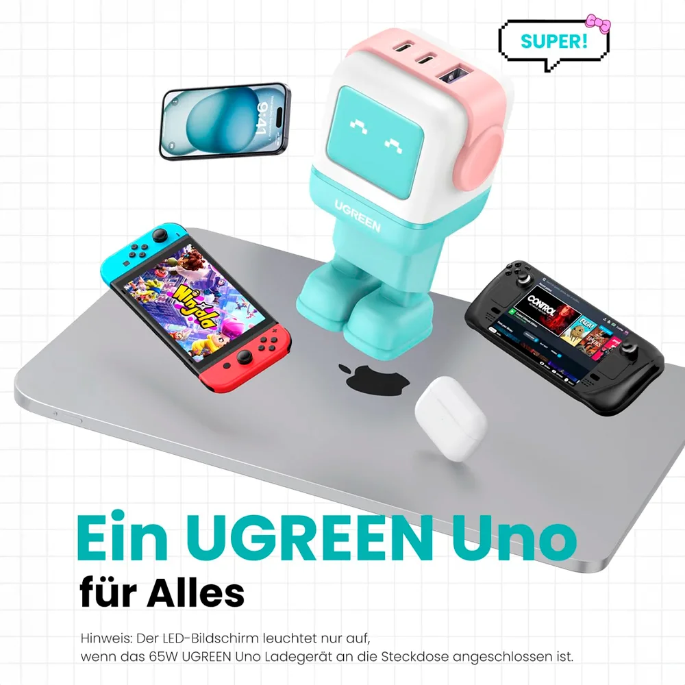 Imagem 2 de 5 do produto Carregador Parede Ugreen Porta Usb-a/c Máx 65w Azul Rosa