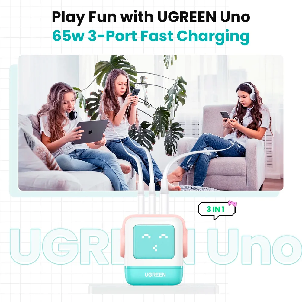 Imagem 3 de 5 do produto Carregador Parede Ugreen Porta Usb-a/c Máx 65w Azul Rosa