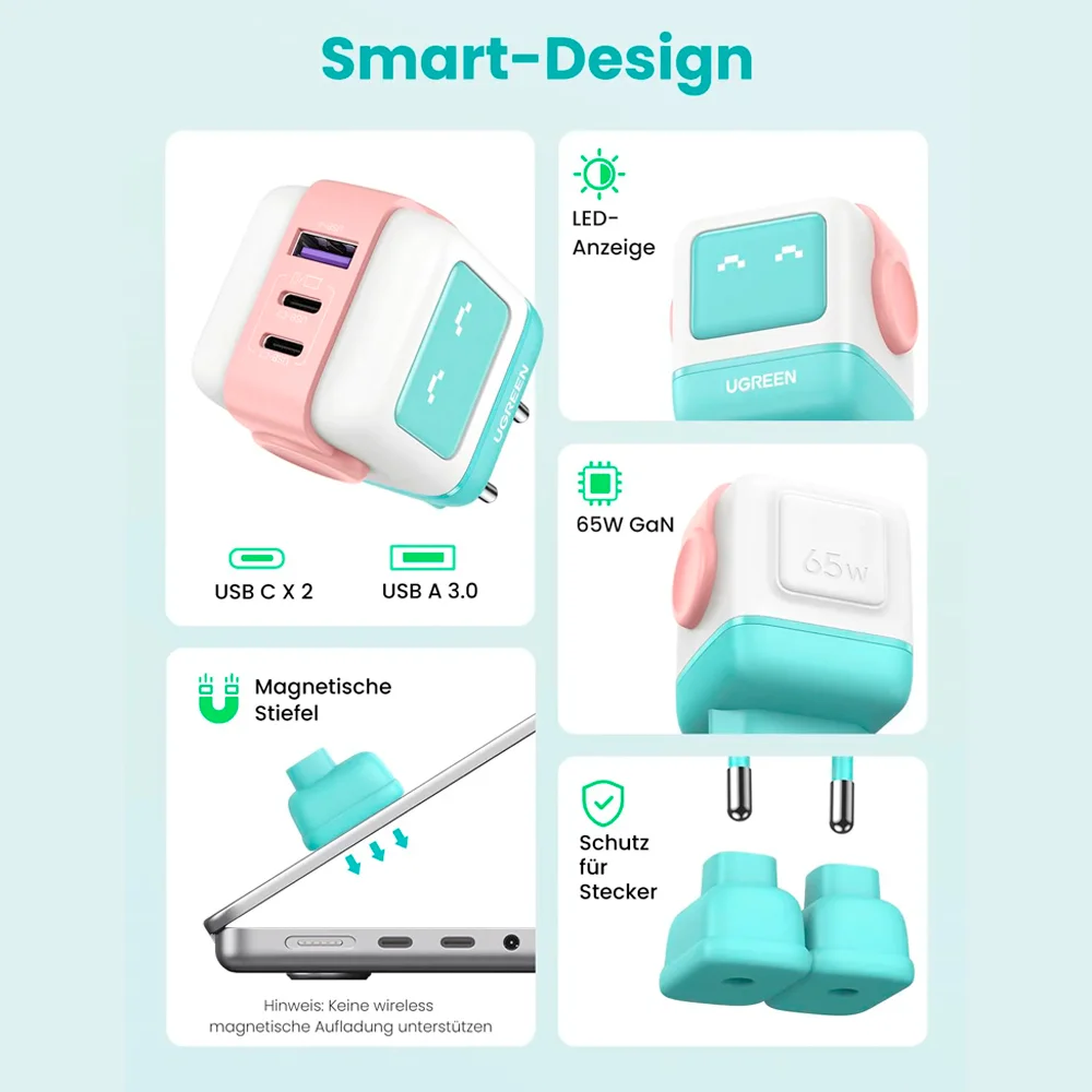 Imagem 4 de 5 do produto Carregador Parede Ugreen Porta Usb-a/c Máx 65w Azul Rosa