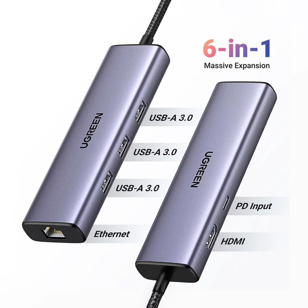 Imagem 5 de 5 do produto Hub Adaptador Ugreen Revodok 6 In 1 P/usb C Cinza
