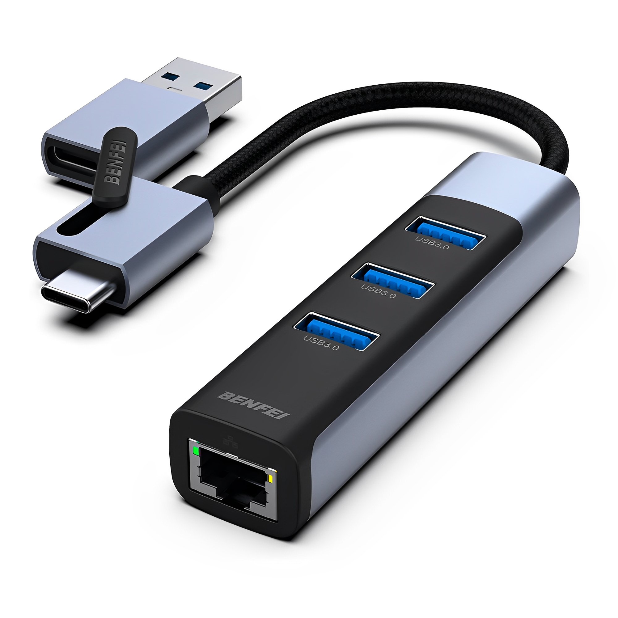 Hub Multifuncional Benfei 2 Em 1 P/usb-c/a 3.0 Cinza