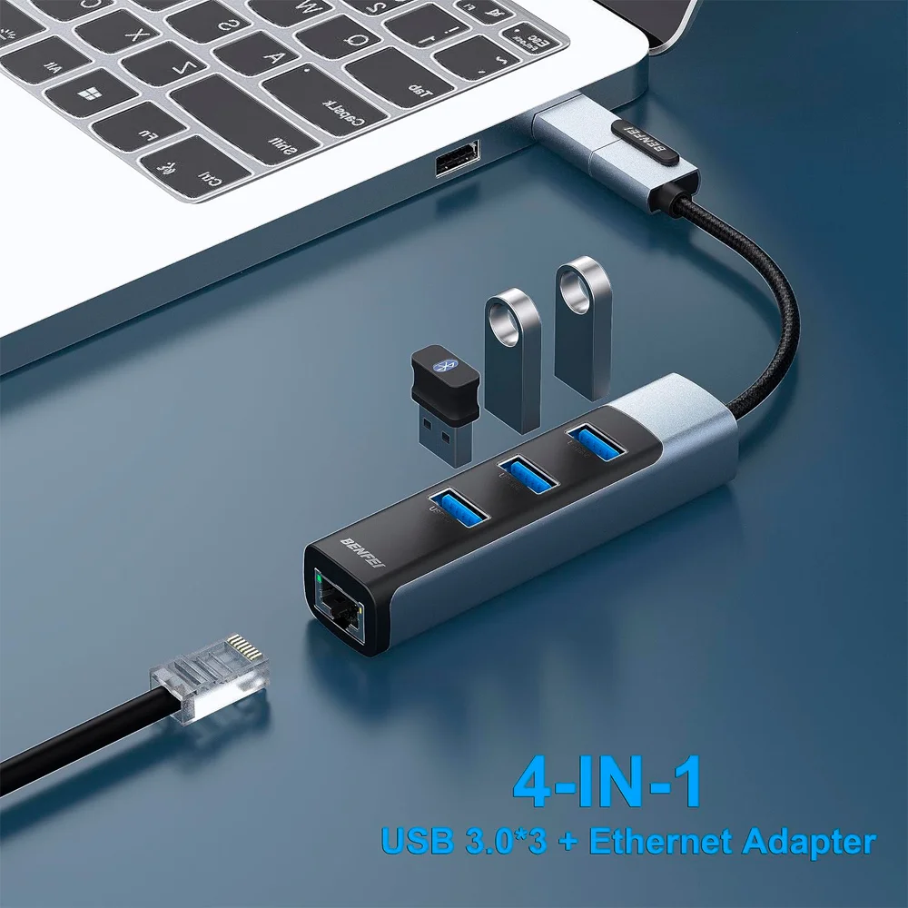 Imagem 2 de 5 do produto Hub Multifuncional Benfei 2 Em 1 P/usb-c/a 3.0 Cinza