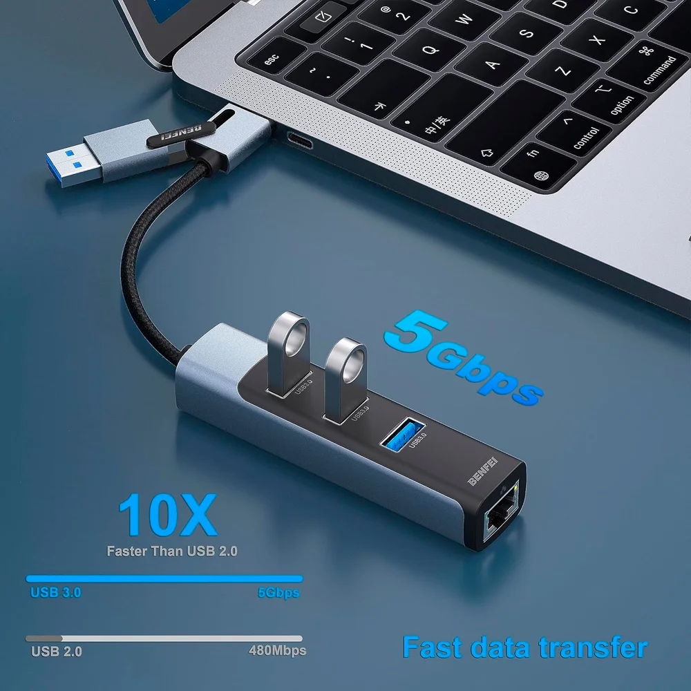 Imagem 4 de 5 do produto Hub Multifuncional Benfei 2 Em 1 P/usb-c/a 3.0 Cinza