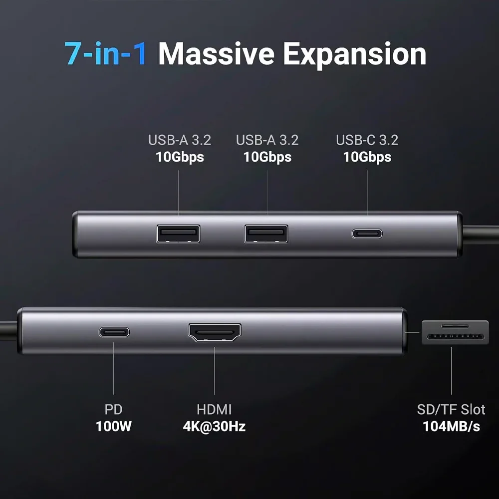 Imagem 2 de 5 do produto Hub Multifuncional Ugreen 7 Em 1 P/usb-c Cinza