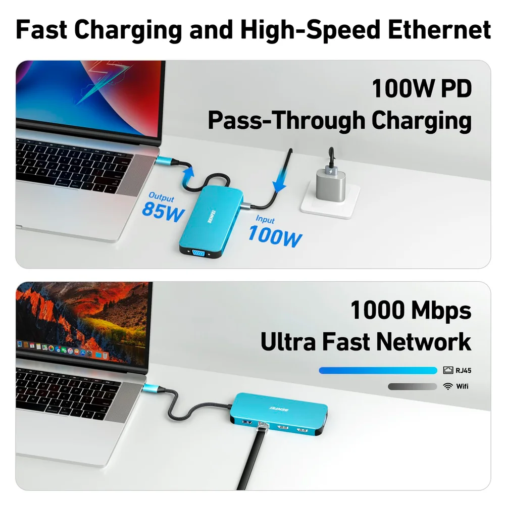 Imagem 3 de 5 do produto Hub Adaptador Multifuncional Benfei 11 In 1 P/usb C Azul