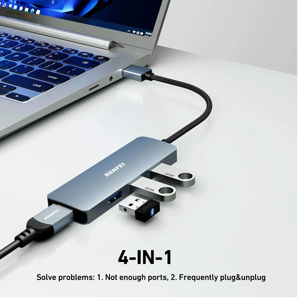 Imagem 3 de 5 do produto Hub Multifuncional Benfei Usb 3.0 Para Usb A Cinza