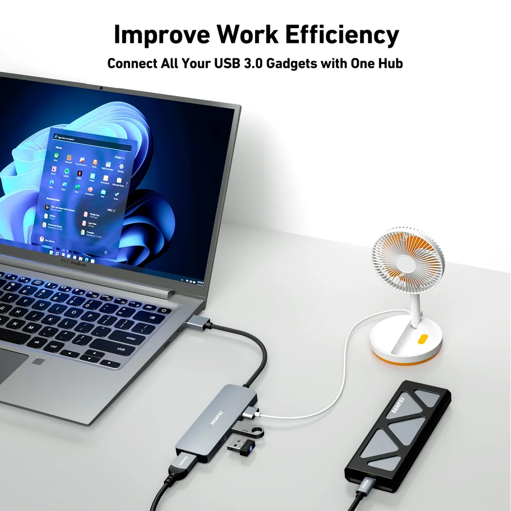 Imagem 4 de 5 do produto Hub Multifuncional Benfei Usb 3.0 Para Usb A Cinza