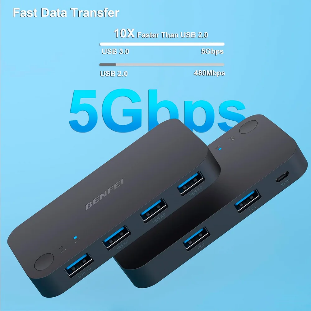 Imagem 3 de 5 do produto Switch Comutador Benfei Usb 3.0 P/4 Usb A Preto