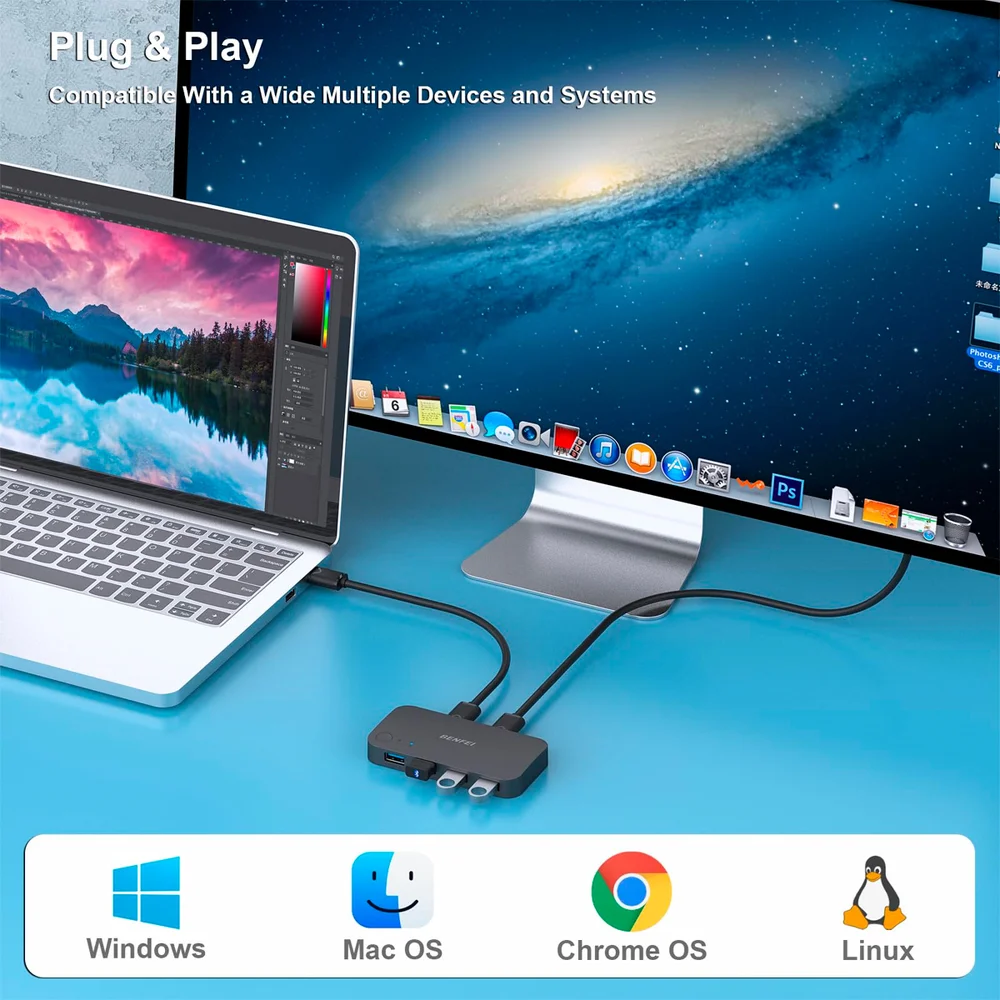 Imagem 5 de 5 do produto Switch Comutador Benfei Usb 3.0 P/4 Usb A Preto