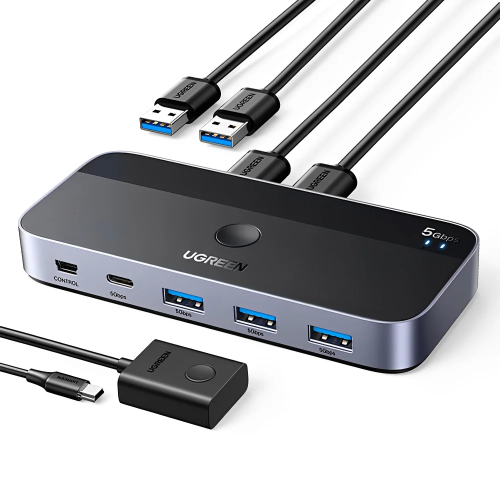 Switch Comutador Ugreen Usb A/c 3.0 2 In 4 Preto/cinza