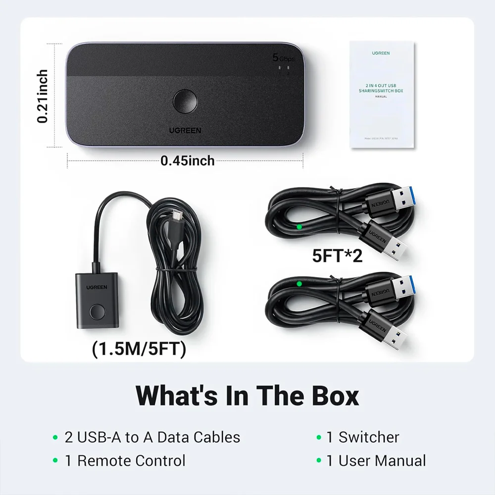 Imagem 2 de 5 do produto Switch Comutador Ugreen Usb A/c 3.0 2 In 4 Preto/cinza