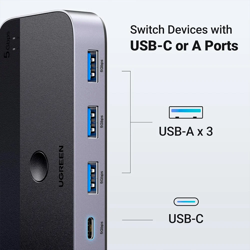 Imagem 4 de 5 do produto Switch Comutador Ugreen Usb A/c 3.0 2 In 4 Preto/cinza