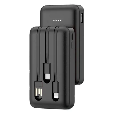 Power Bank 5000mah 1hora Portátil Cabo Integrado Preta