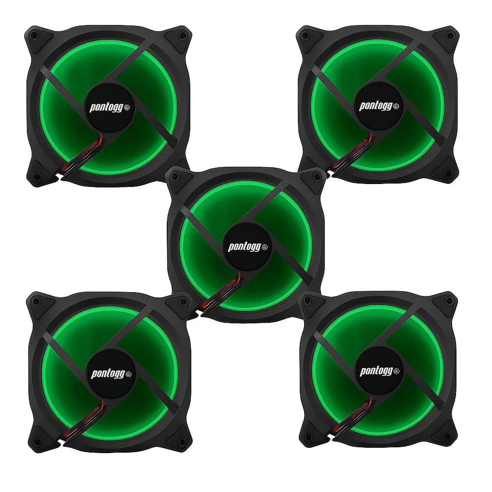 Kit 5 Cooler Fan Bs Reinforced  Verde 15 LEDs Para Gabinete 120mm X 120mm 4