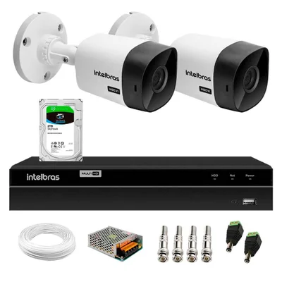 Kit 2 Câmeras Bullet Vhc 1120 B Hd 720p Visão Noturna 20m + Dvr 1204 Intelbras + Hd 2TB Skyhawk