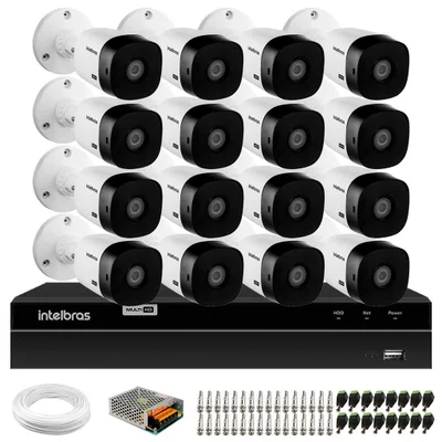 Kit 16 Câmeras Intelbras Vhl 1220 B Full Hd Visão Noturna 20m + Dvr Mhdx 1216 Full Hd 16 Canais