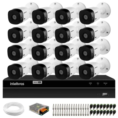 Kit 16 Câmeras Intelbras Vhl 1120 B  Hd 720p Visão Noturna 20m + Dvr Mhdx 1216 Full Hd 16 Canais