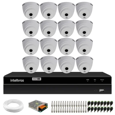 Kit 16 Câmeras Intelbras Vhl 1120 Dome Hd 720p Visão Noturna 20m + Dvr 1316 Full Hd 16 Canais