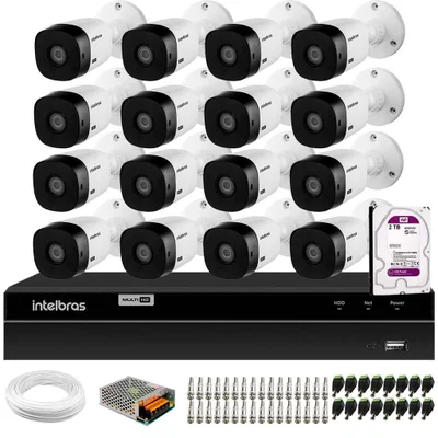 Kit 16 Câmeras Intelbras Vhl 1120 Bullet Hd 720p Visão Noturna 20m Ip66 Dvr Mhdx 1216 Hd 2TB Purple