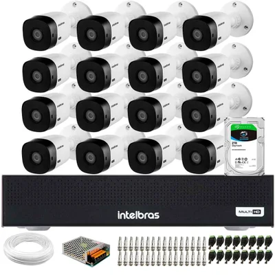 Kit 16 Câmeras Intelbras Vhl 1120 B Hd 720p Visão Noturna 20m Dvr Mhdx 1116c Hd Skyhawk 2TB