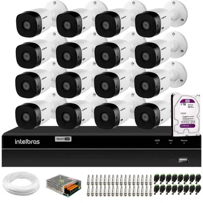 Kit 16 Câmeras Intelbras Vhl 1120 B Hd 720p Visão Noturna 20m Dvr Mhdx 1216 16 Canais Hd 1TB Purple