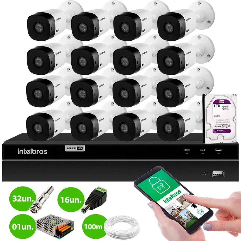 Imagem 5 de 5 do produto Kit 16 Câmeras Intelbras Vhl 1120 B Hd 720p Visão Noturna 20m Dvr Mhdx 1216 16 Canais Hd 1TB Purple