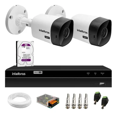 2 Câmeras Vhc 1120 B Hd 720p Ip66 Visão Noturna 20m Intelbras Dvr Mhdx 1204 Intelbras Hd 1TB Purple
