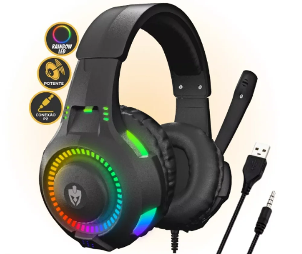 Imagem 3 de 5 do produto Fone de Ouvido com Fio Headset Gamer Usb Evolut Rgb Led Eg-307