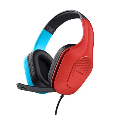Headset Gamer Trust Gxt 416s Zirox, Com Fio, Abs, Microfone, Couro Sintético, Azul E Vermelho