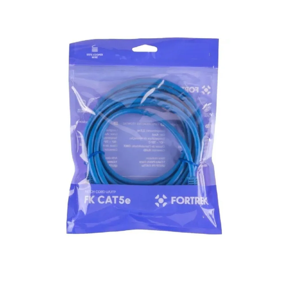 Imagem 2 de 4 do produto Cabo De Rede Patch Cord Cat5e 1,5m Fortrek Fkcat5e Az U Unica Unica