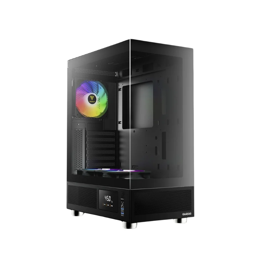 Gabinete Gamer Gamdias Atlas E1 ARGB 3 Fans S/fonte Atx Midtower Display Digital Preto - Atlas E1