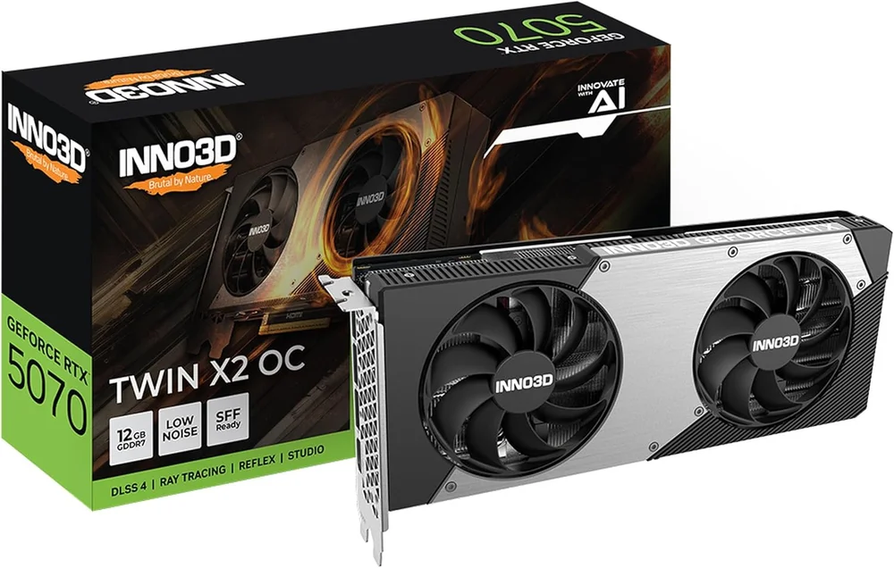 Placa De Vídeo Inno3d RTX 5070 Twin X2 Oc Nvidia Geforce, 12gb, Gddr7, 2542mhz, Blackwell, Ray Tracing, Dlss 4 - N50702-12d7x-195064n