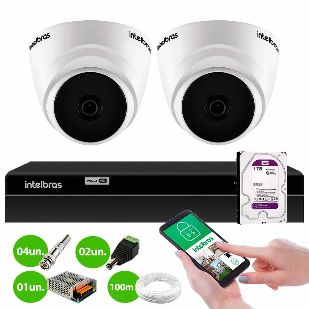Kit 2 Câmeras Intelbras Vhd 1120 Dome G7 Hd 720p Visão Noturna 20m + Dvr Mhdx 1304 4 Canais + Hd 1TB Kit 2 Câmeras Intelbras Vhd 1120 Dome G7 Hd 720p Visão Noturna 20m + Dvr Mhdx 1304 4 Canais + Hd 1TB