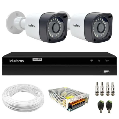 Kit 2 Câmeras Full Hd 1080p 2mp 20m Infravermelho De Visão Noturna +dvr Intelbras Mhdx 1204 4 Canais