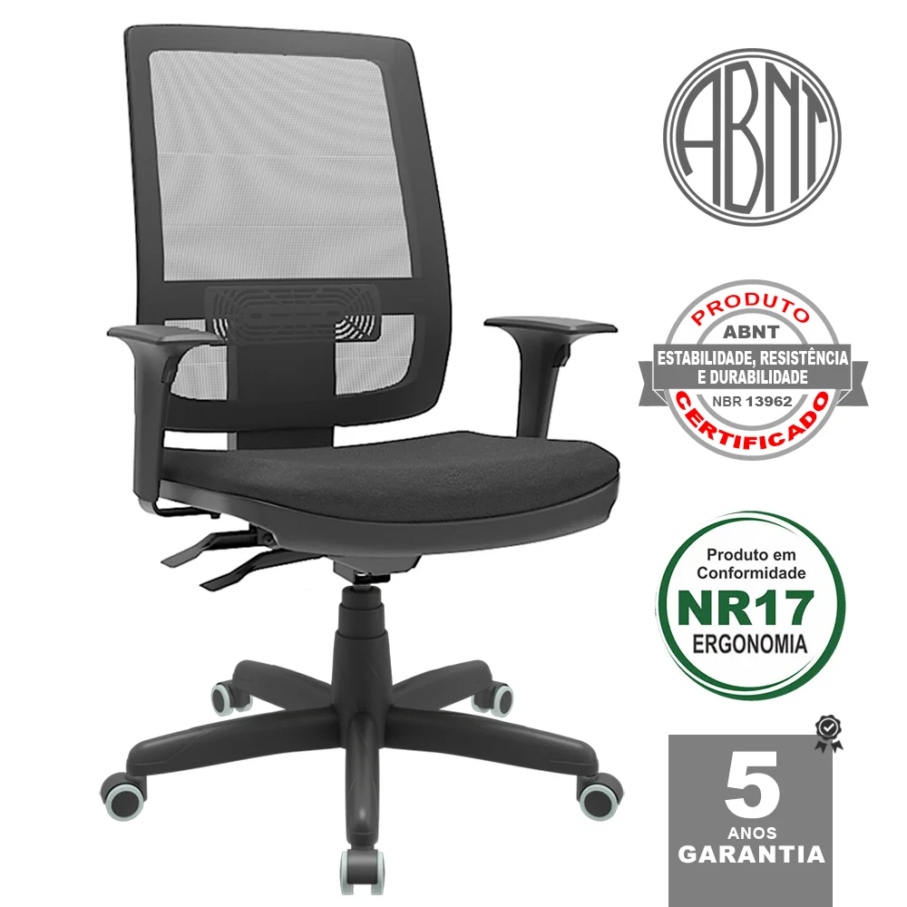 Imagem 5 de 5 do produto Cadeira Presidente Brizza Tela Ergonômica Para Escritório Regulagem Altura Back System Nr17 Preta