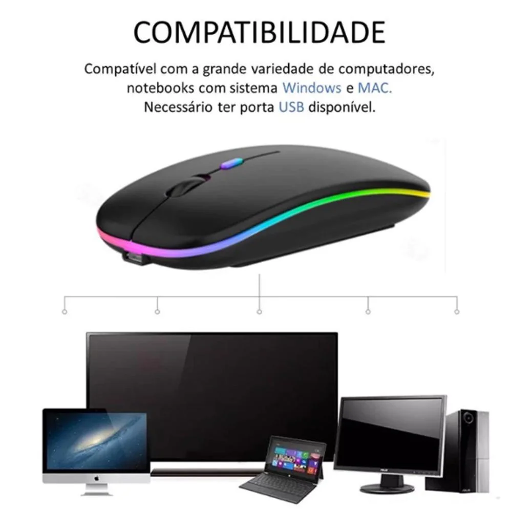 Imagem 2 de 4 do produto Mouse Sem Fio Usb Wireless Bateria Recarregável