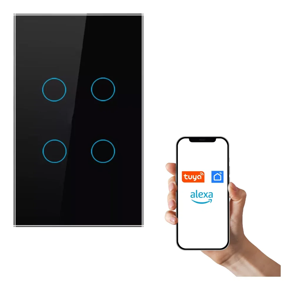 Imagem 4 de 5 do produto Interruptor Inteligente Wifi Com Ou Sem Neutro   Tuya - Preto - 4 Botões - 127/220.