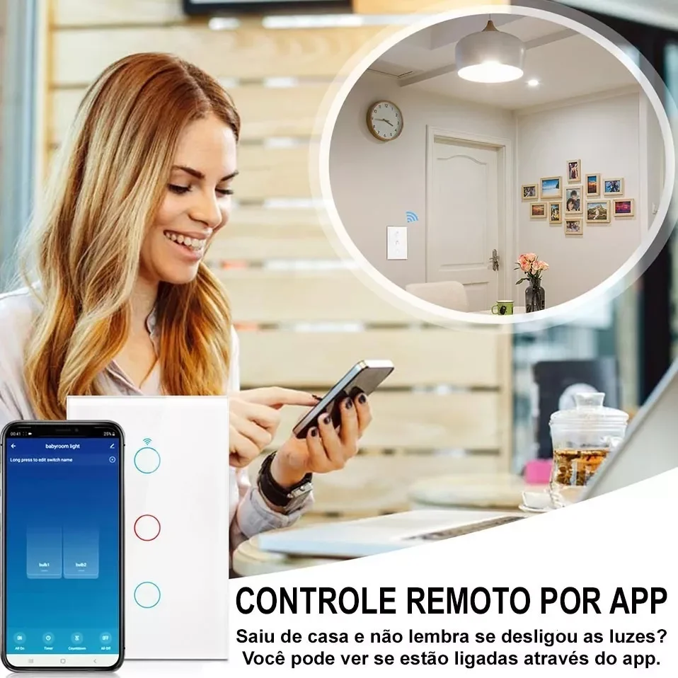 Imagem 5 de 5 do produto Interruptor Inteligente Wifi Com Ou Sem Neutro   Tuya - Preto - 4 Botões - 127/220.