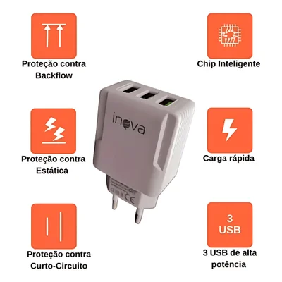 Carregador Rápido 3 Usb 2.0 5.1a Inova Car-9916 — foto 2