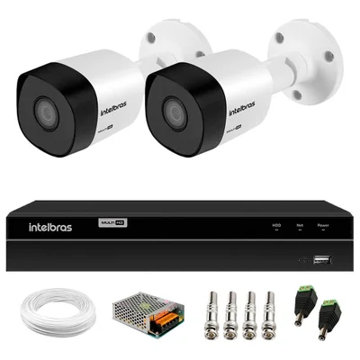 Kit 2 Câmeras Intelbras Vhd 3130 B Hd 720p Visão Noturna 30m Ip67 + Dvr Intelbras Mhdx 1204 4 Canais