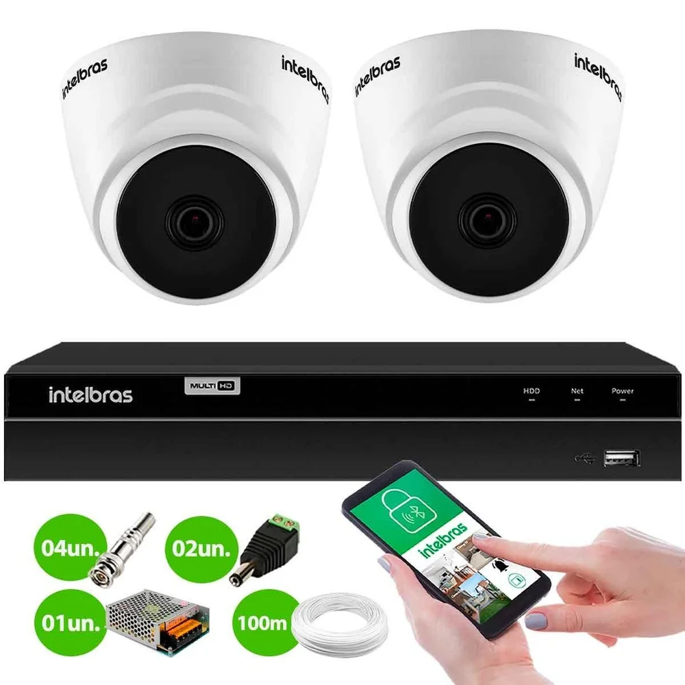 Imagem 2 de 4 do produto Kit 2 Câmeras Intelbras Vhd 1220 G7 Dome Full Hd Visão Noturna De 20m + Dvr Mhdx 1204 4 Canais
