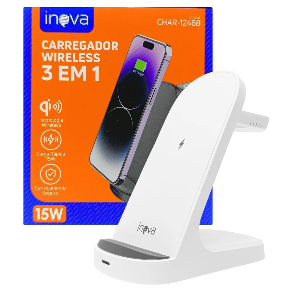 Carregador Por Indução 15w Inova Suporta Carregamento Rápido Base De Carregamento Sem Fio Para Smartphone Rápido Branco