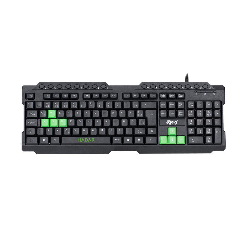 Teclado Gamer Hadar em Membrana , 107 Teclas ABNT2, Anti-Ghosting, Teclas Multimídia, Pincel de Limpeza, Preto, TGHD, ELG