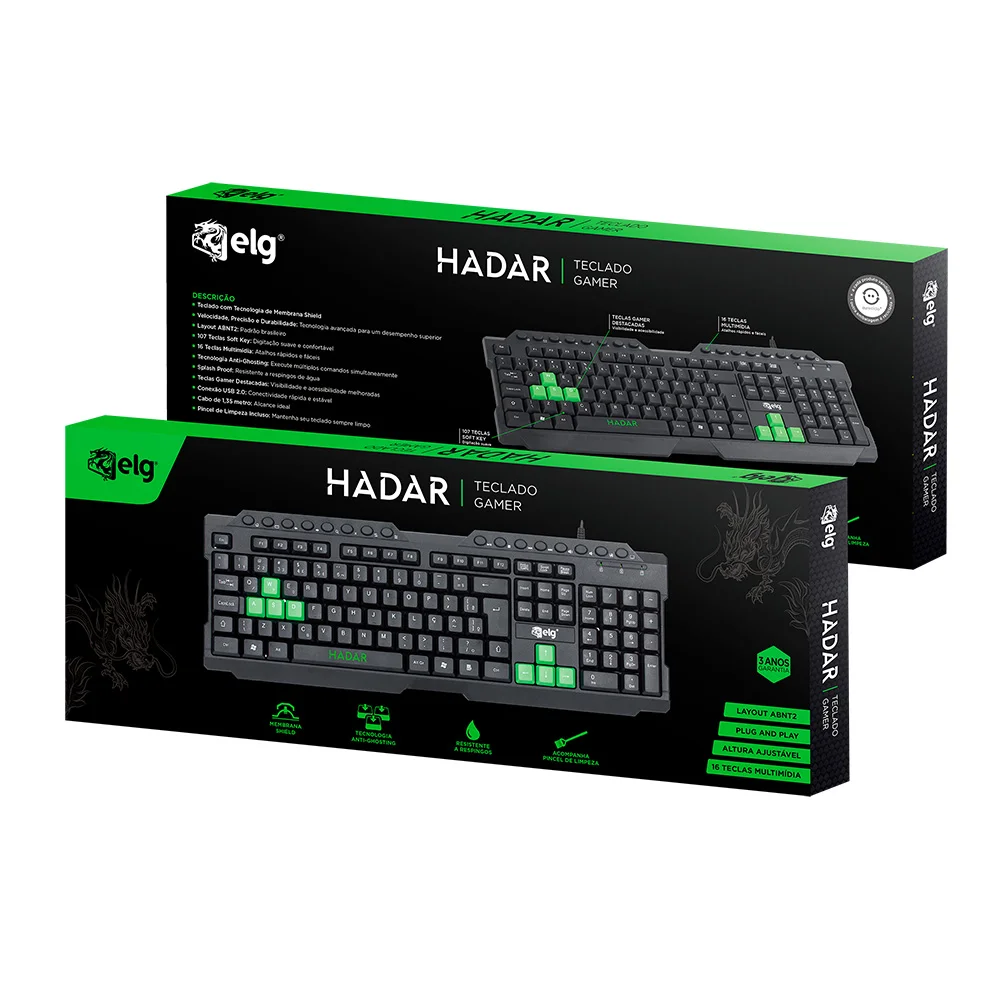 Imagem 4 de 5 do produto Teclado Gamer Hadar Em Membrana , 107 Teclas Abnt2, Anti-ghosting, Teclas Multimídia, Pincel De Limpeza, Preto, Tghd, Elg