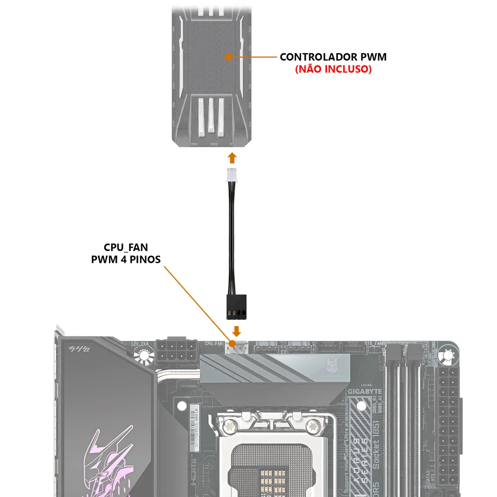 Cado de Sincronização PWM 4 Pinos, Para Controlador de Cooler Fan 2 Pinos 8